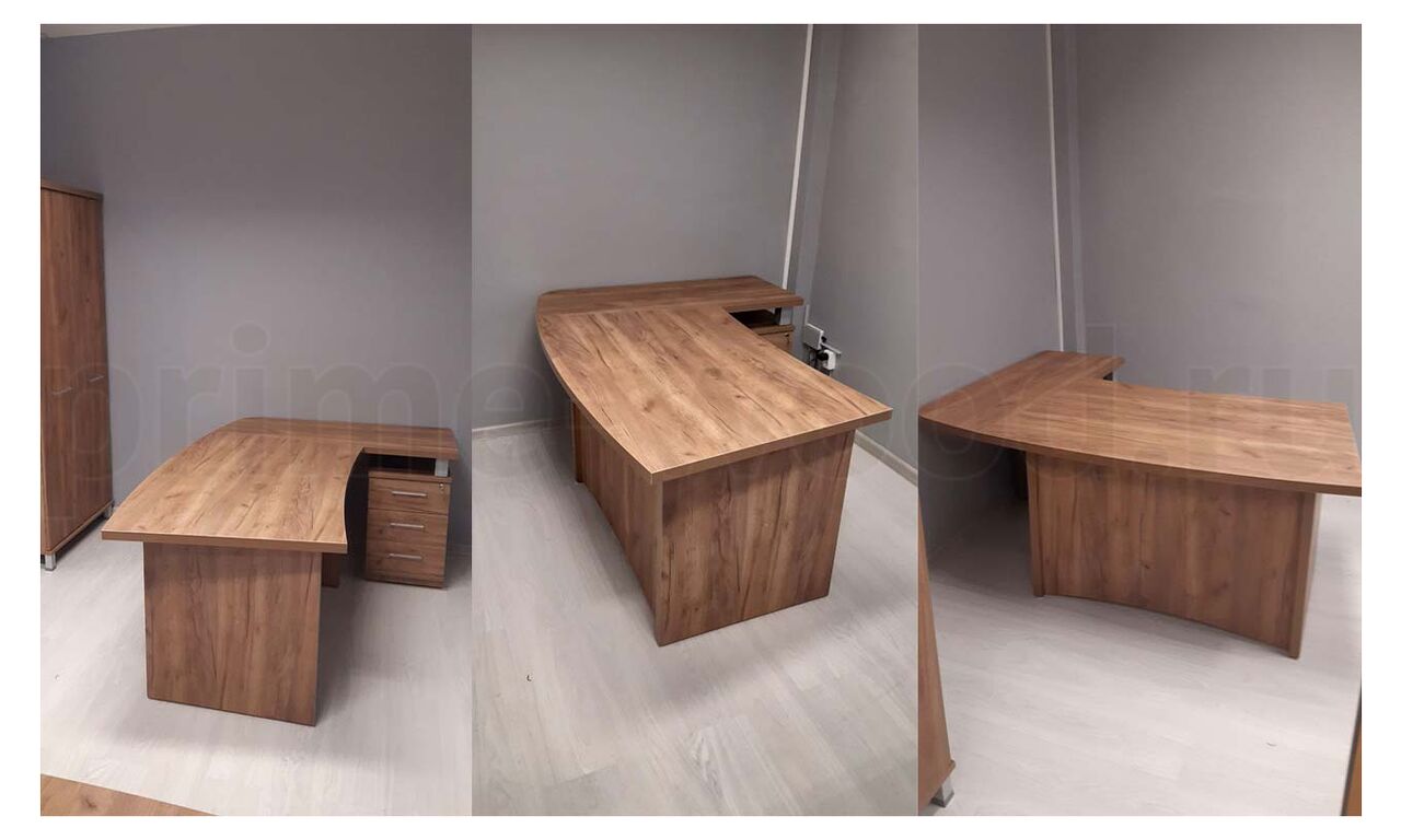 Стол руководителя криволинейный FIRST 140x90x77 цвет: Дуб Табак - фото со сборки