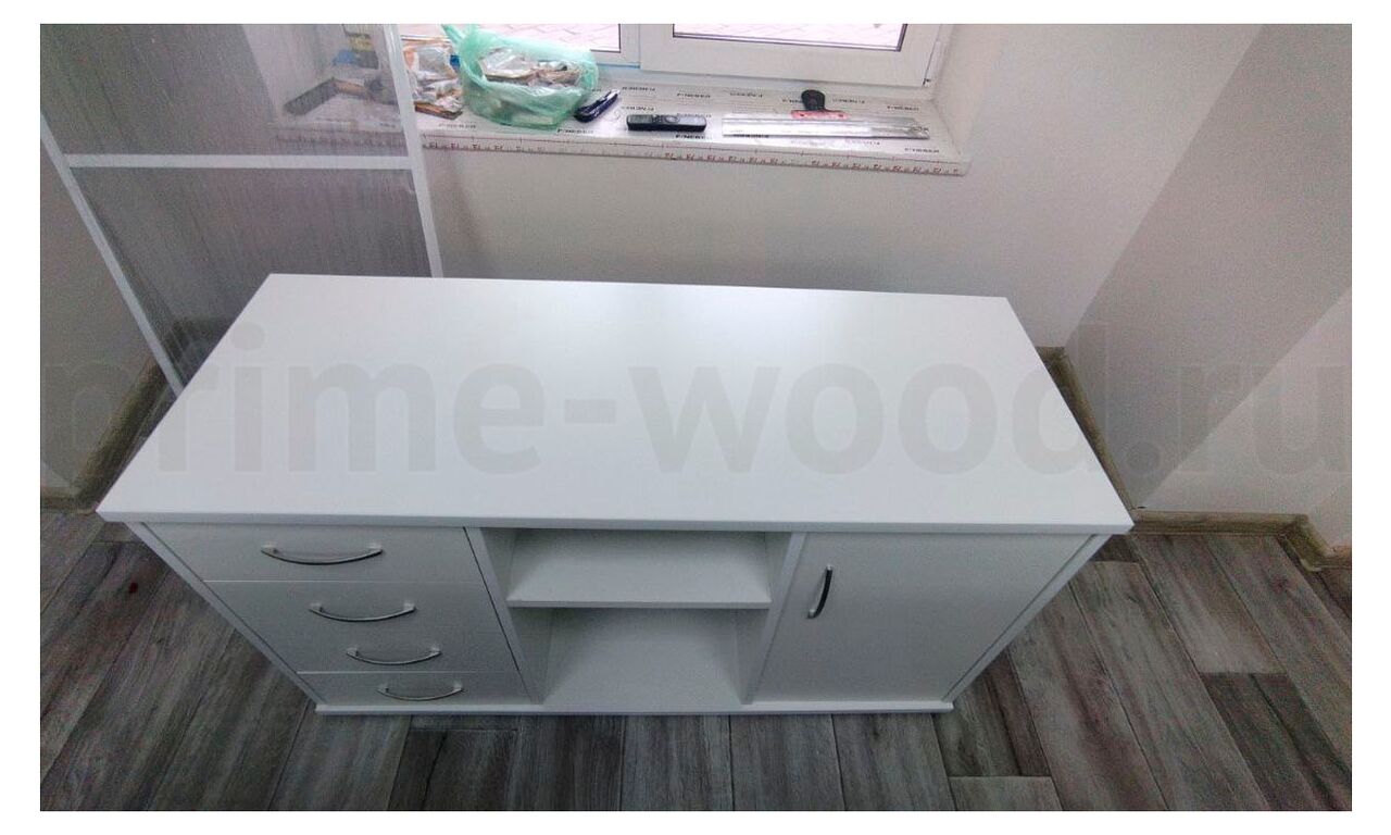 Тумба под оргтехнику сервисная (4 ящика фолдинг) RIVA 120x45x68 цвет: Белый - фото со сборки